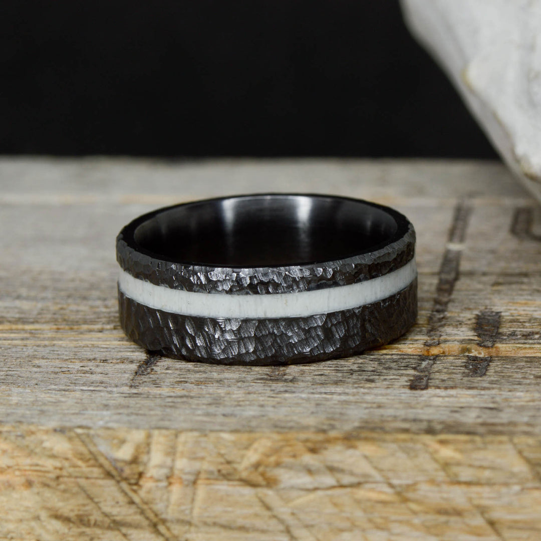 Black Zirconium Hammered Finish Metal with Offset Antler Inlay