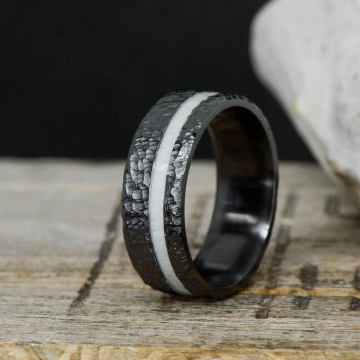 Black Zirconium Hammered Finish Metal with Offset Antler Inlay