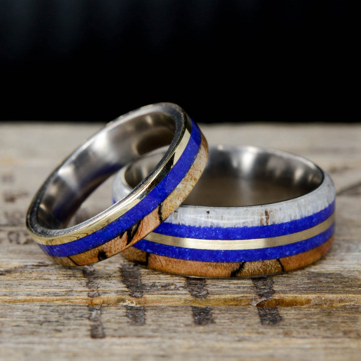 Antler, Lapis, Yellow Gold, Spalted Maple