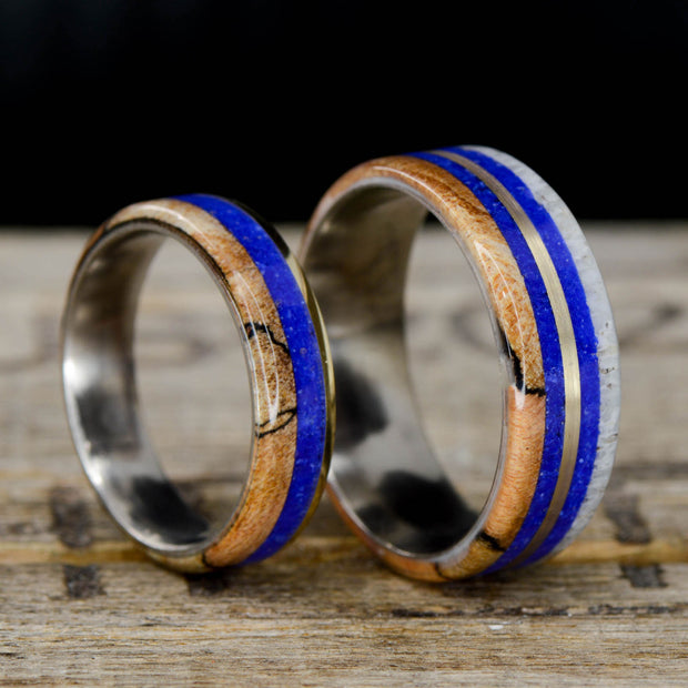 Antler, Lapis, Yellow Gold, Spalted Maple