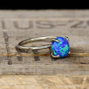 Raw Cut Blue Opal Solitaire Ring