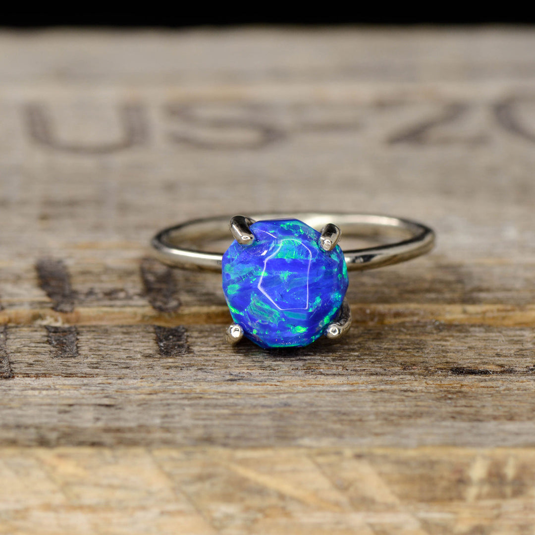 Raw Cut Blue Opal Solitaire Ring