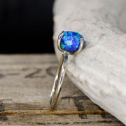 Raw Cut Blue Opal Solitaire Ring