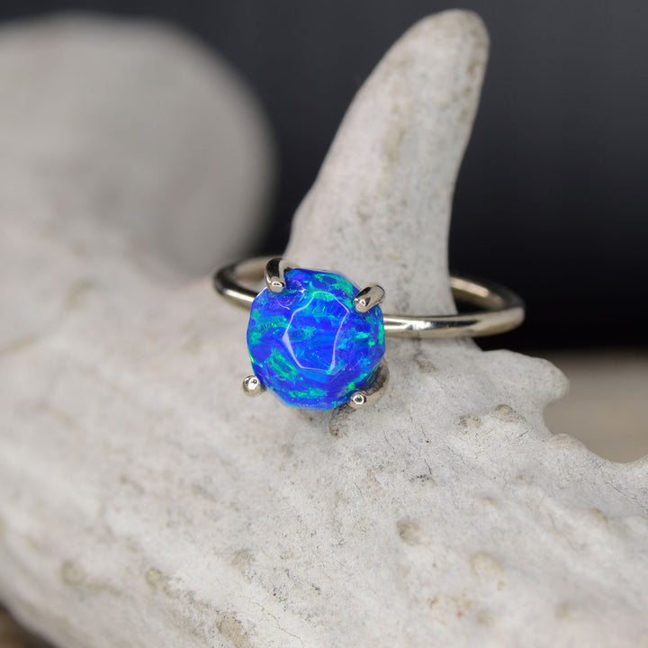 Raw Cut Blue Opal Solitaire Ring