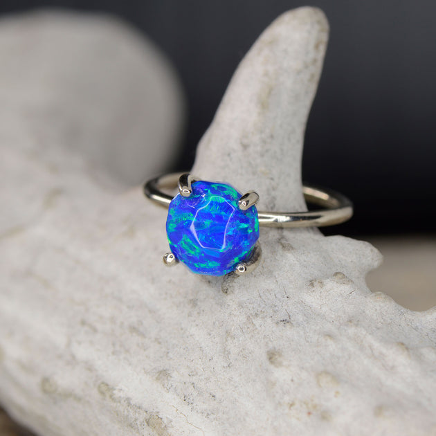 Raw Cut Blue Opal Solitaire Ring – Stone Forge Studios