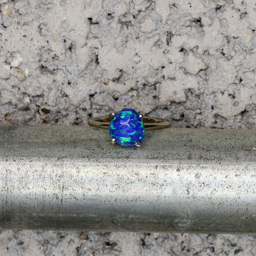 Raw Cut Blue Opal Solitaire Ring