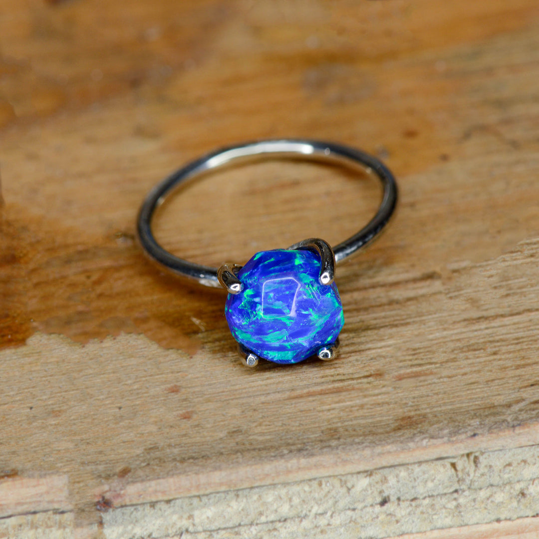 Raw Cut Blue Opal Solitaire Ring