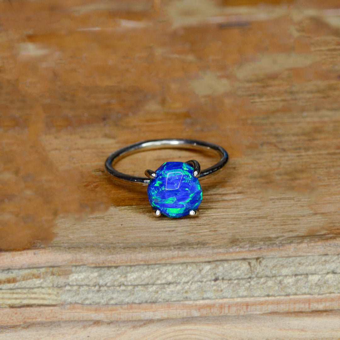 Raw Cut Blue Opal Solitaire Ring