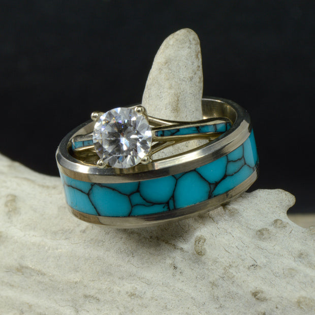 Moissanite Solitaire & Turquoise