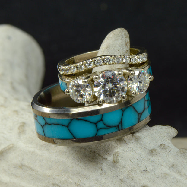 Turquoise & Moissanite Engagement Ring