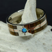 Walnut Wood with Rose Gold Inlay, & Blue Opal with Compass Engraving