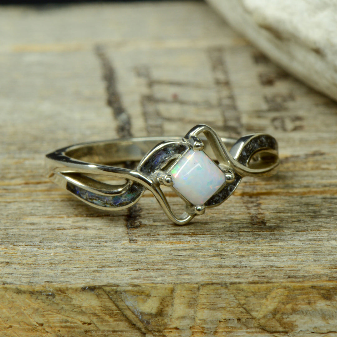 Opal Solitaire with Abalone & Meteorite Inlays