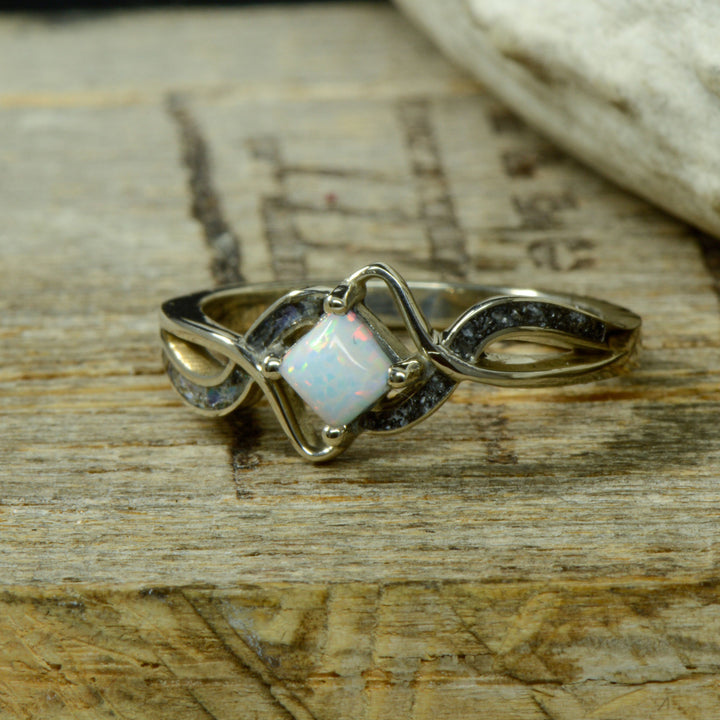 Opal Solitaire with Abalone & Meteorite Inlays