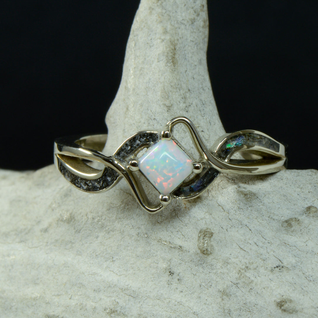 Opal Solitaire with Abalone & Meteorite Inlays