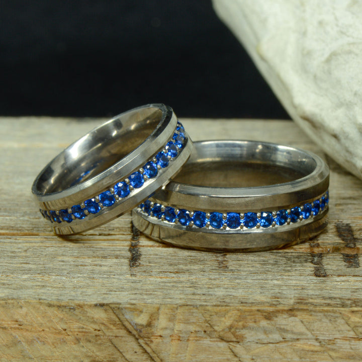 Titanium or Gold Band with Sapphire Stone Settings - 8mm & 6mm