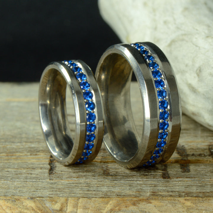 Titanium or Gold Band with Sapphire Stone Settings - 8mm & 6mm