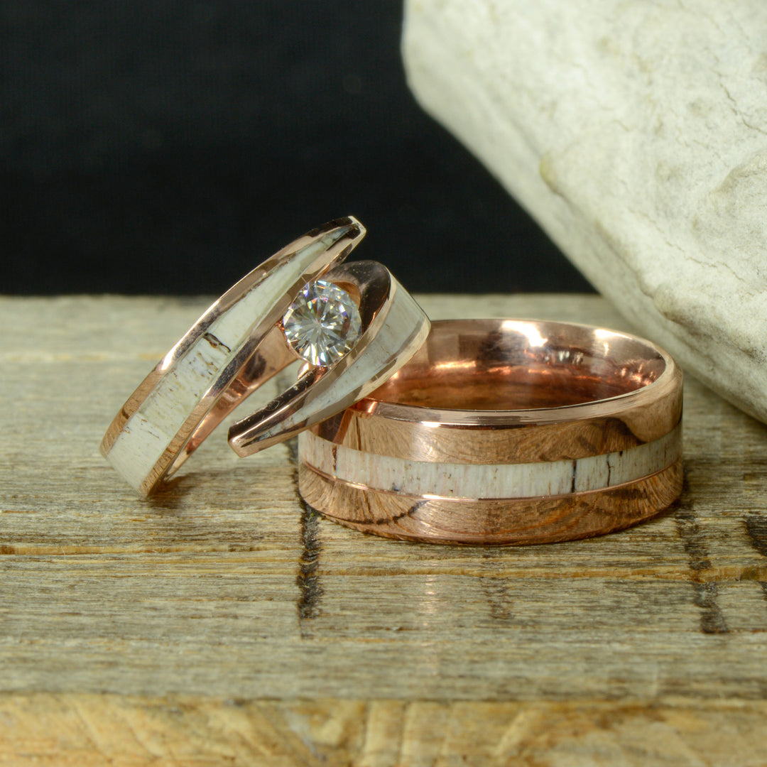 Antler, Rose Gold, & Tension Set Diamond