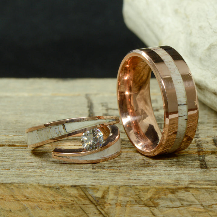 Antler, Rose Gold, & Tension Set Diamond