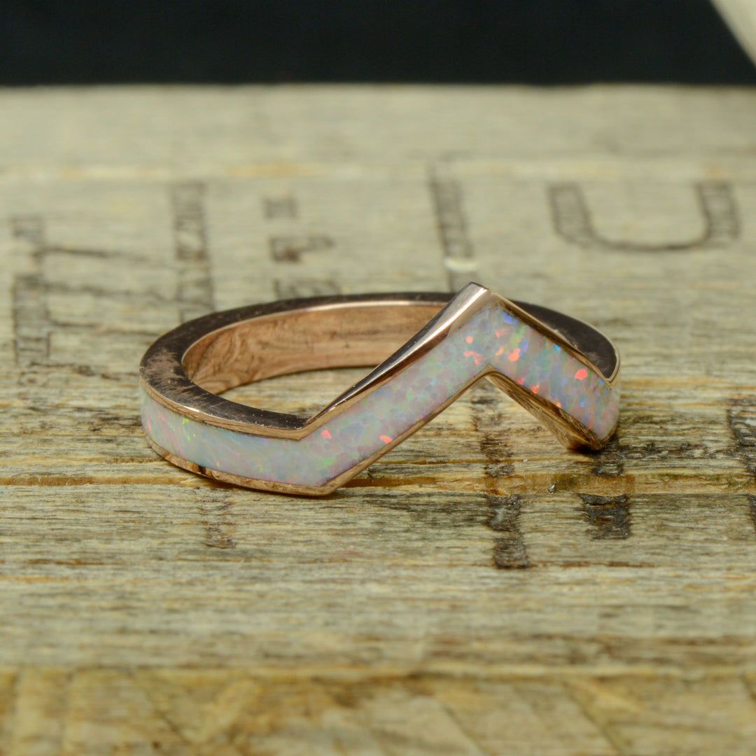 Gold or Silver White Opal V-Ring