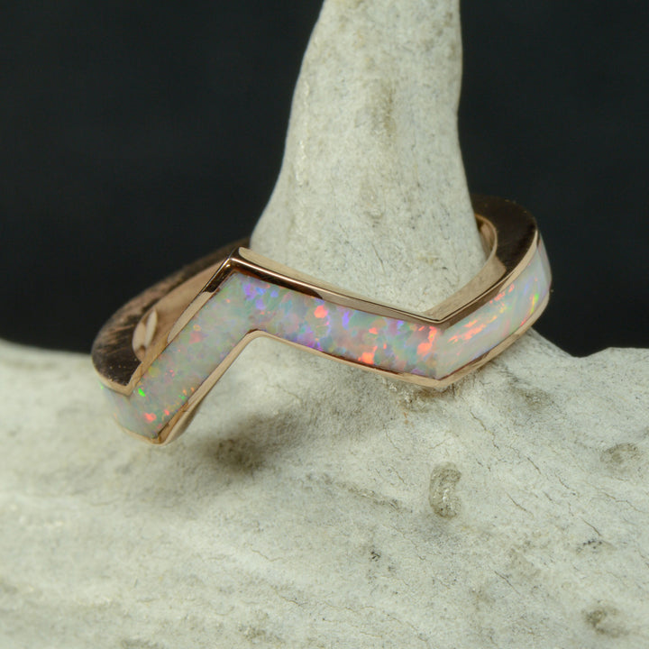 Gold or Silver White Opal V-Ring