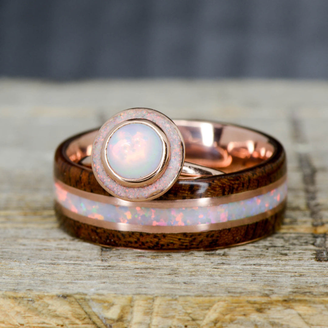 Walnut, White Opal, Opal Halo, & Rose Gold Pinstripes 8mm