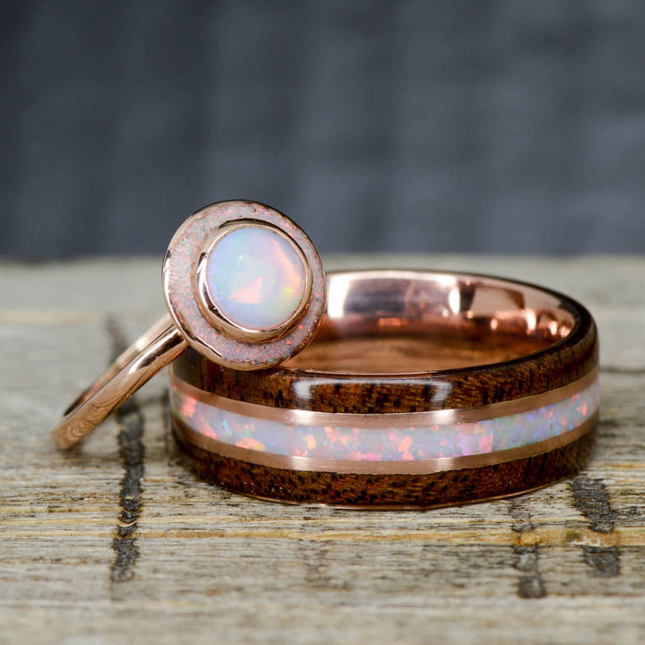 Walnut, White Opal, Opal Halo, & Rose Gold Pinstripes 8mm