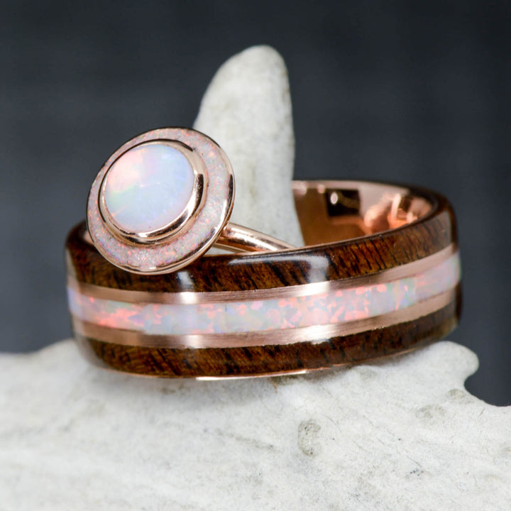 Walnut, White Opal, Opal Halo, & Rose Gold Pinstripes 8mm