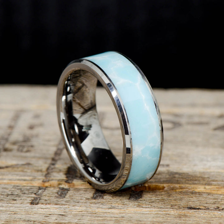 Larimar Stone Inlay in Tungsten or Ceramic Channel