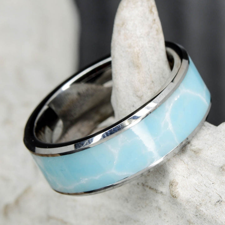 Larimar Stone Inlay in Tungsten or Ceramic Channel