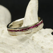 Ruby Channel Ring with Petrified Wood Inlay