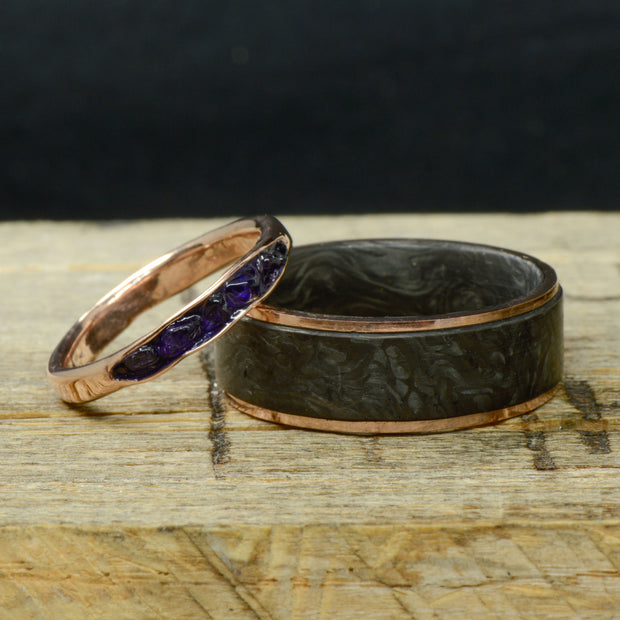 Forged Carbon Fiber, Gold or Silver Inlay, and Raw Amethyst