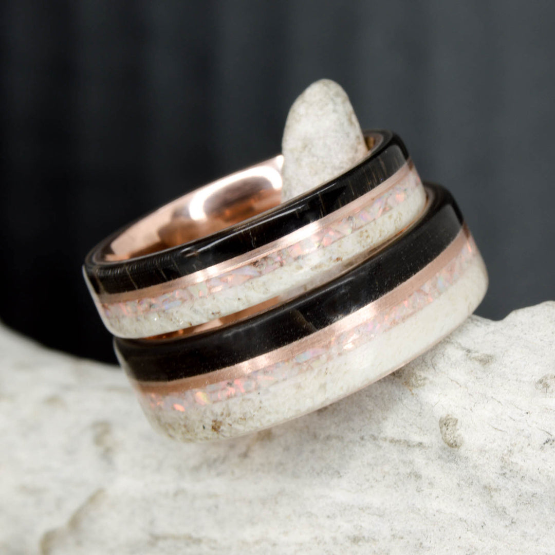 Black Buffalo Tusk, Rose Gold, Antler, and White Opal