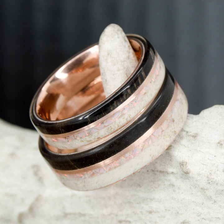 Black Buffalo Tusk, Rose Gold, Antler, and White Opal