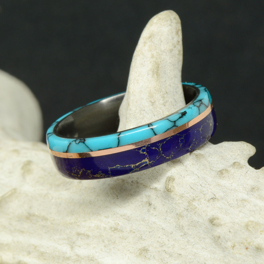 Turquoise, Lapis Lazuli, Rose Gold Pinstripe ring