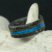 "The Cithern" - Forged Carbon Fiber Ring with Blue Opal and Guitar Strings