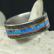Polished Damascus Steel, Gold or Silver Inlay, Meteorite, & Blue Opal