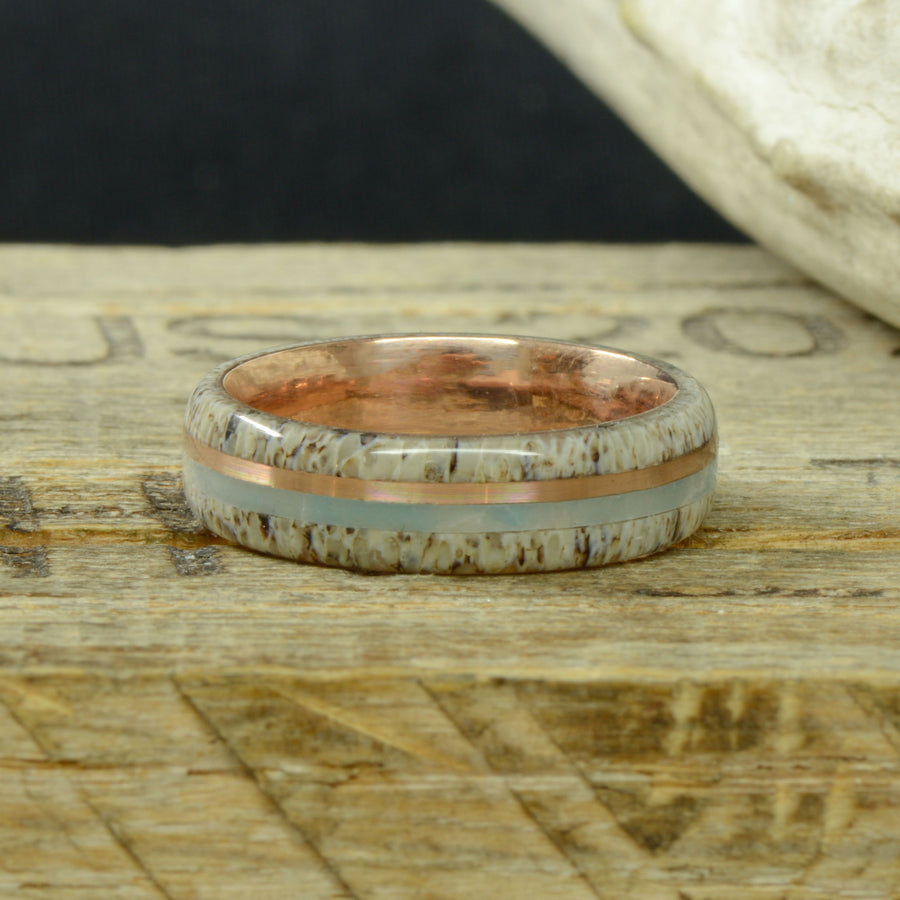 Elk Antler, Rose Gold, Larimar ring