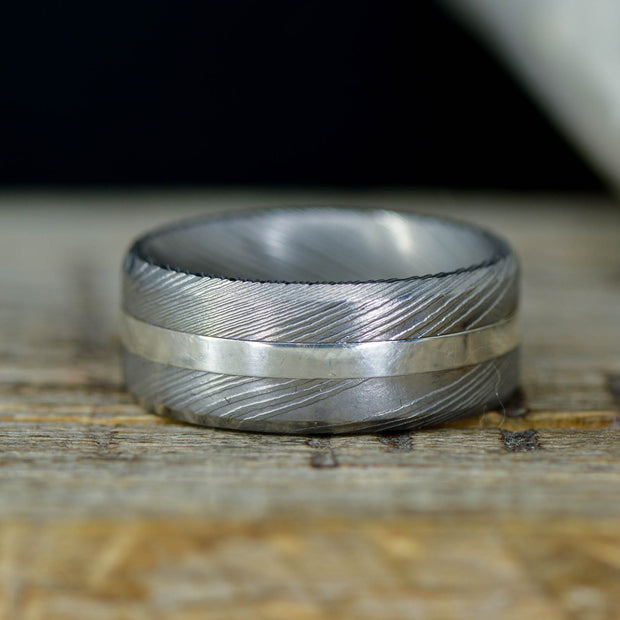 Polished Damascus Steel & Gold or Silver Inlay