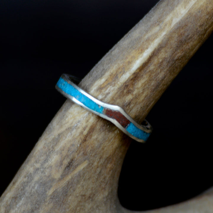 Gold or Silver V-Ring with Turquoise & Red Opal