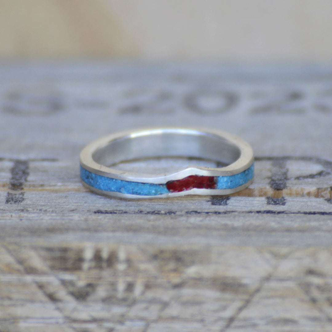 Gold or Silver V-Ring with Turquoise & Red Opal