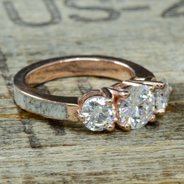 Gold, 3 Moissanites, Antler with Stacking Band