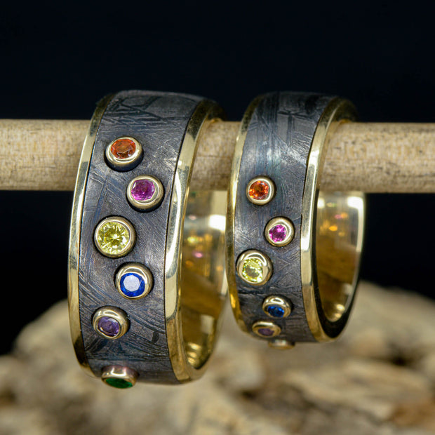 Custom Meteorite Wedding Band with Gemstones | Jewelry by Johan - Jewelry  by Johan