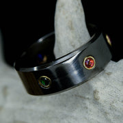 Infinity Ring, Gold, Black Zirconium, & Gemstones