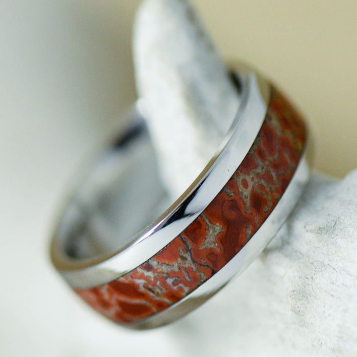 Fossilized Red Dinosaur Bone Channel Ring