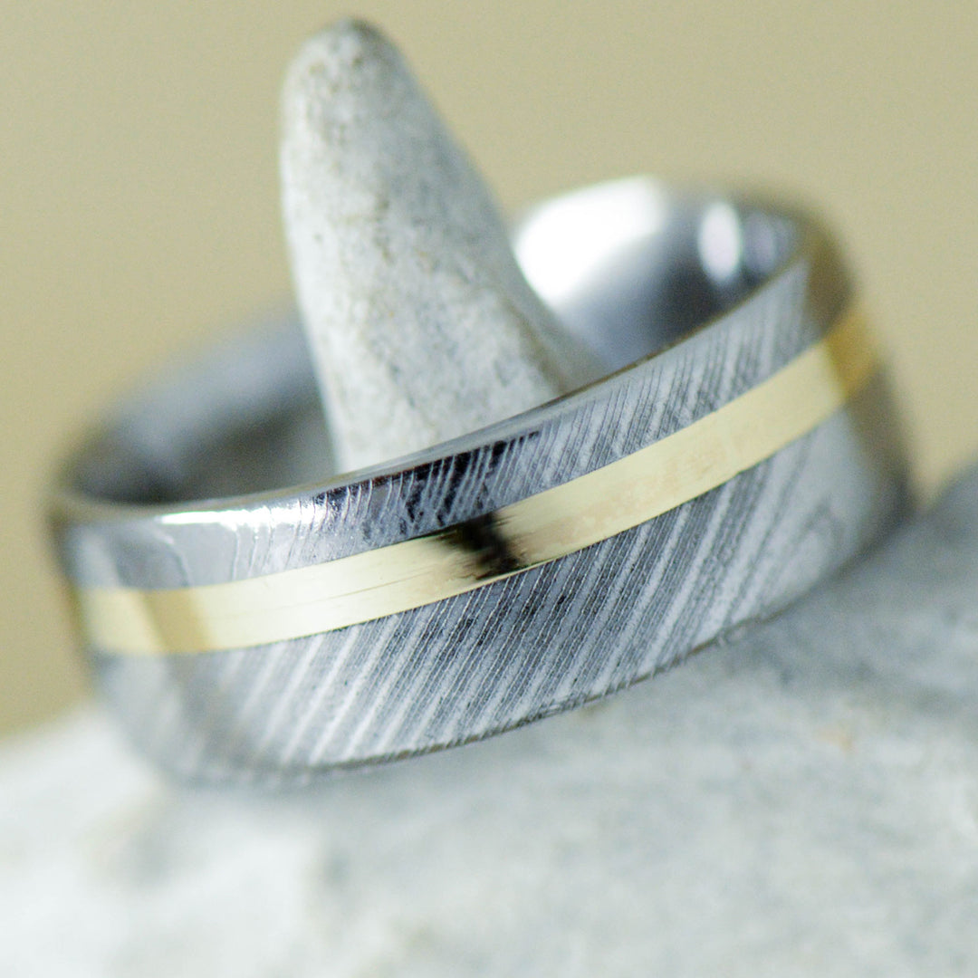 Polished Damascus Steel, Yellow Gold Inlay