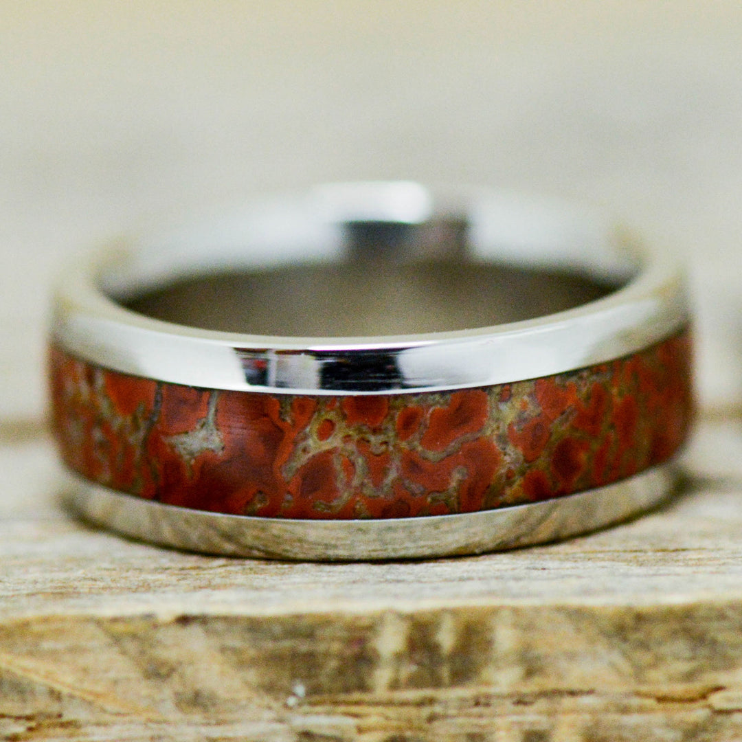 Fossilized Red Dinosaur Bone Channel Ring