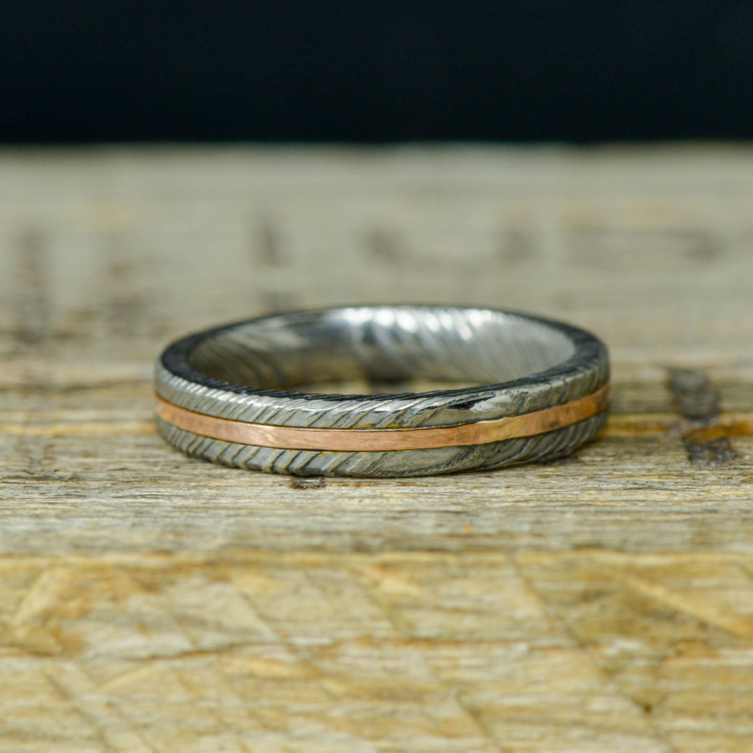 Polished Damascus Steel, Rose Gold Inlay