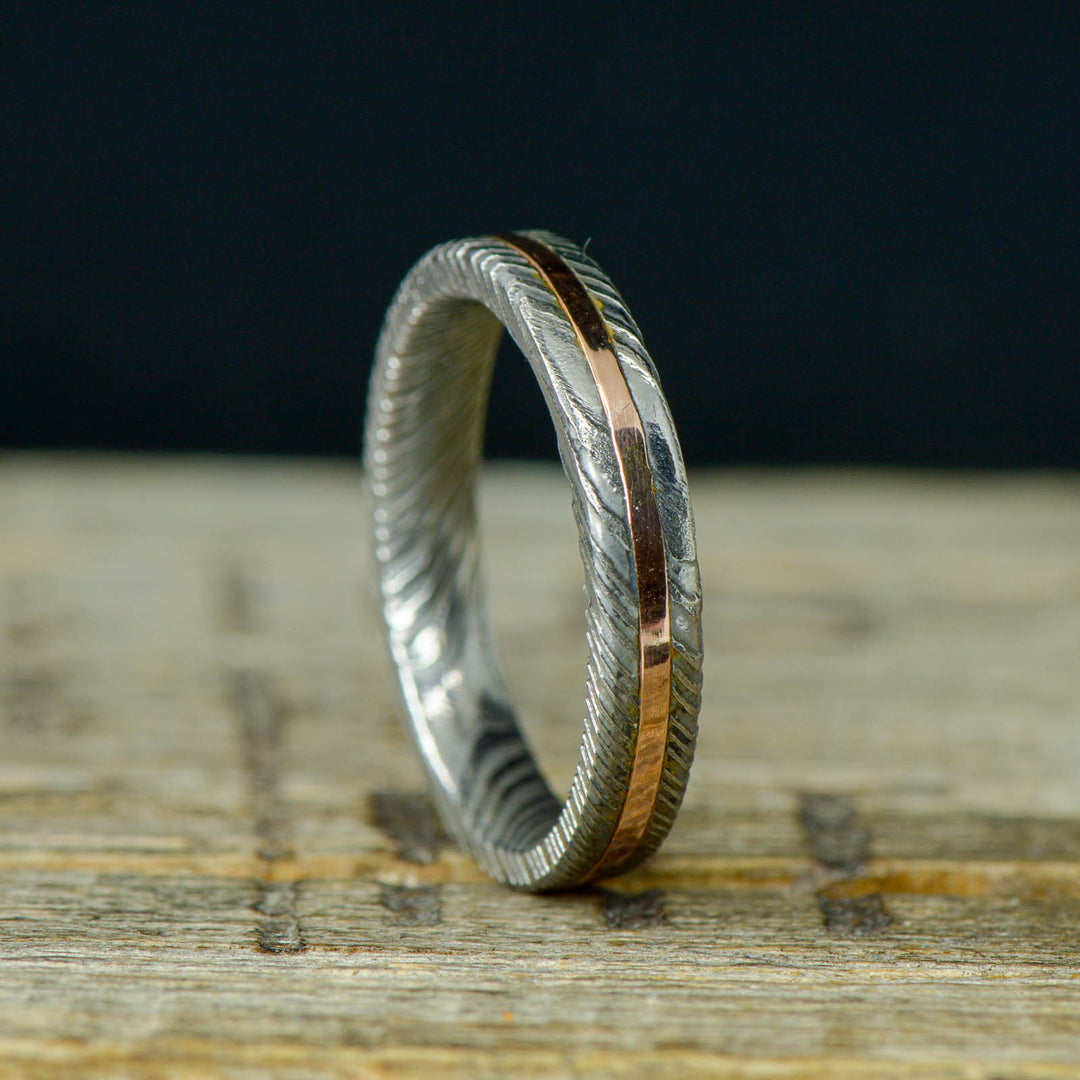 Polished Damascus Steel, Rose Gold Inlay