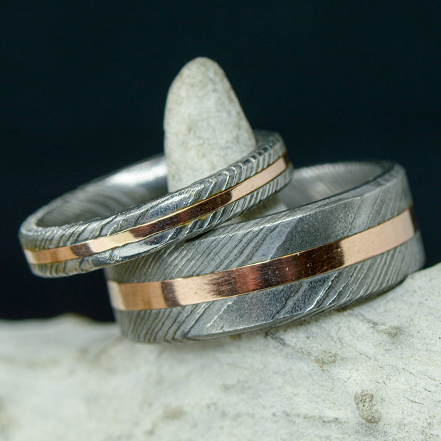 Polished Damascus Steel & Gold or Silver Inlay