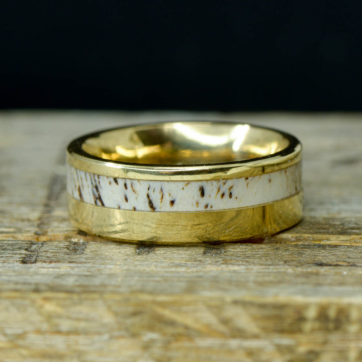 Yellow Gold with Elk Antler Inlay